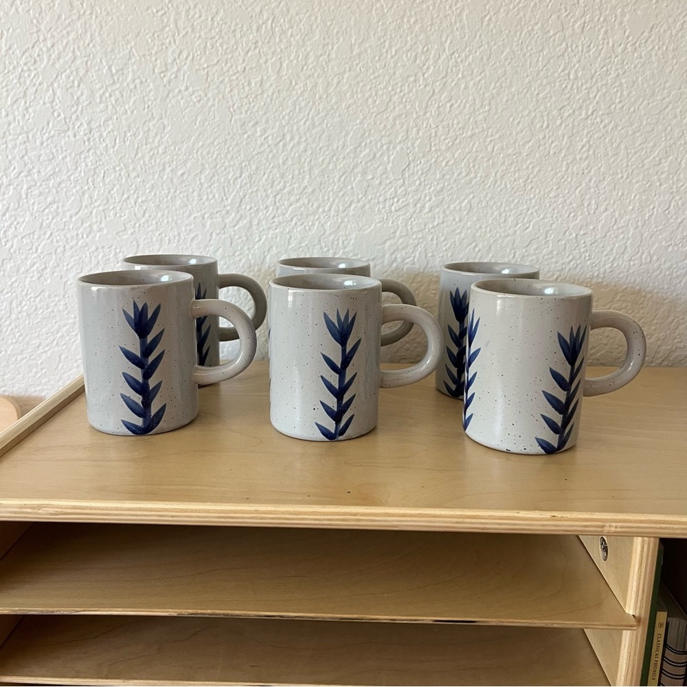 6 Creative Co-Op Bloomingville Hand Painted Stoneware Mug with Flower Design